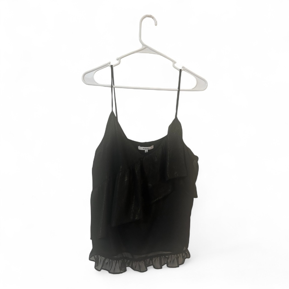 Anthropologie Ro & De Elegant Black/Gold Elegant Ruffle Top